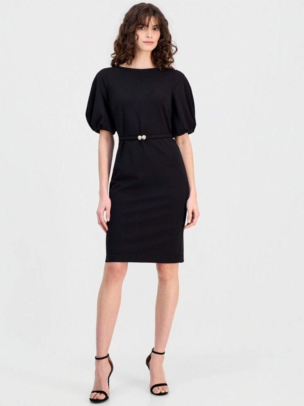 Anne Klein Black Puff-Sleeve Sheath Dress Size 5 Belt Is Missing